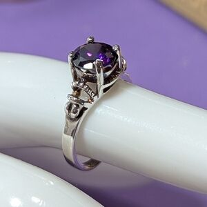 Estate Round Dark Amethyst Cushion Cut Set In Basket Head 925 Sterling Silver 6